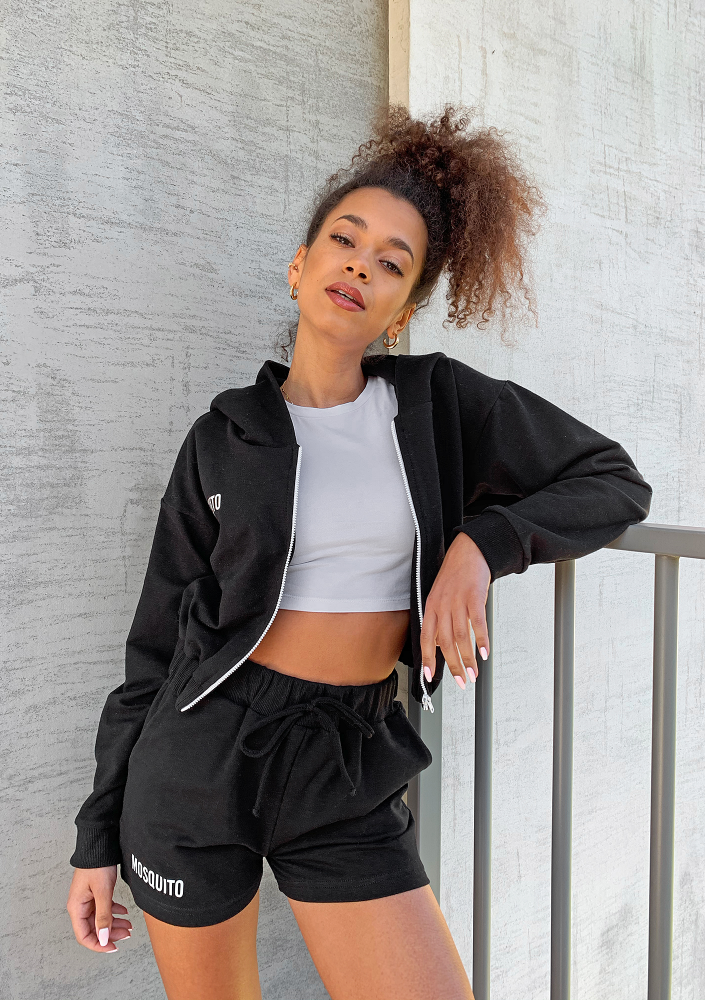 Bluza dresowa na zamek z kapturem Czarna