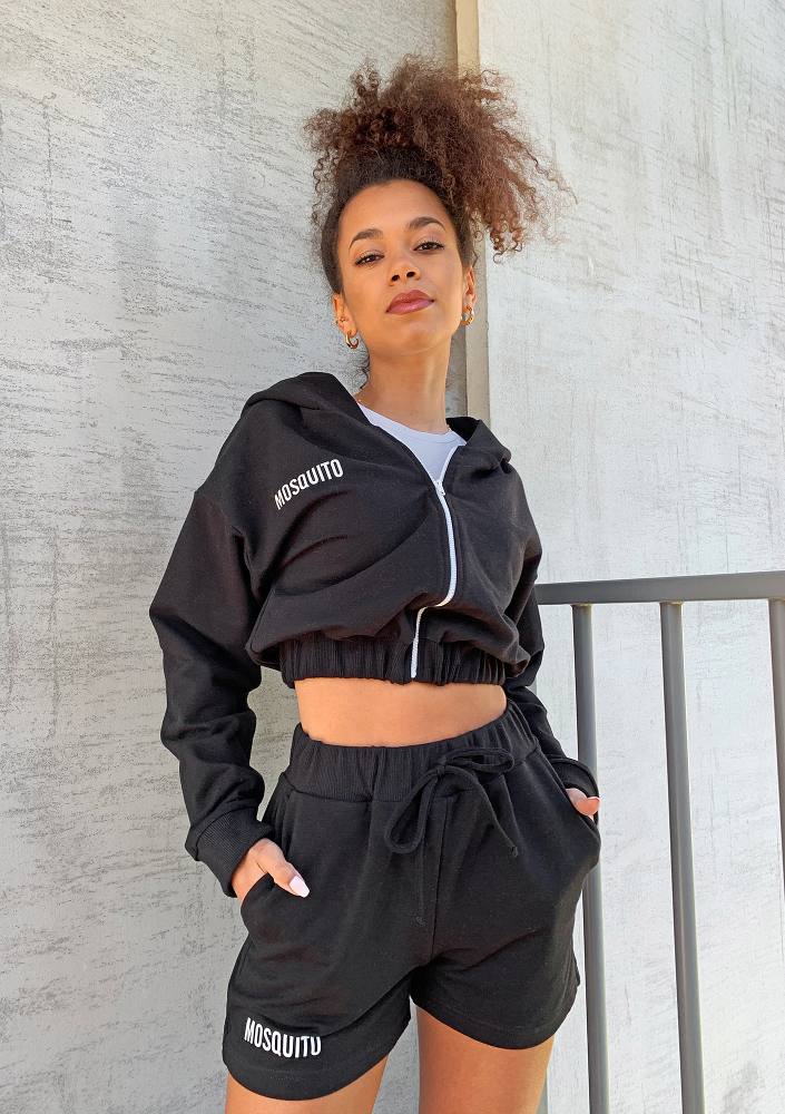 Bluza dresowa na zamek z kapturem Czarna