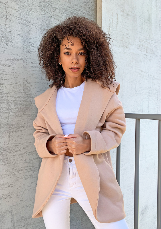 Narzutka bawełniana z kapturem Beżowa