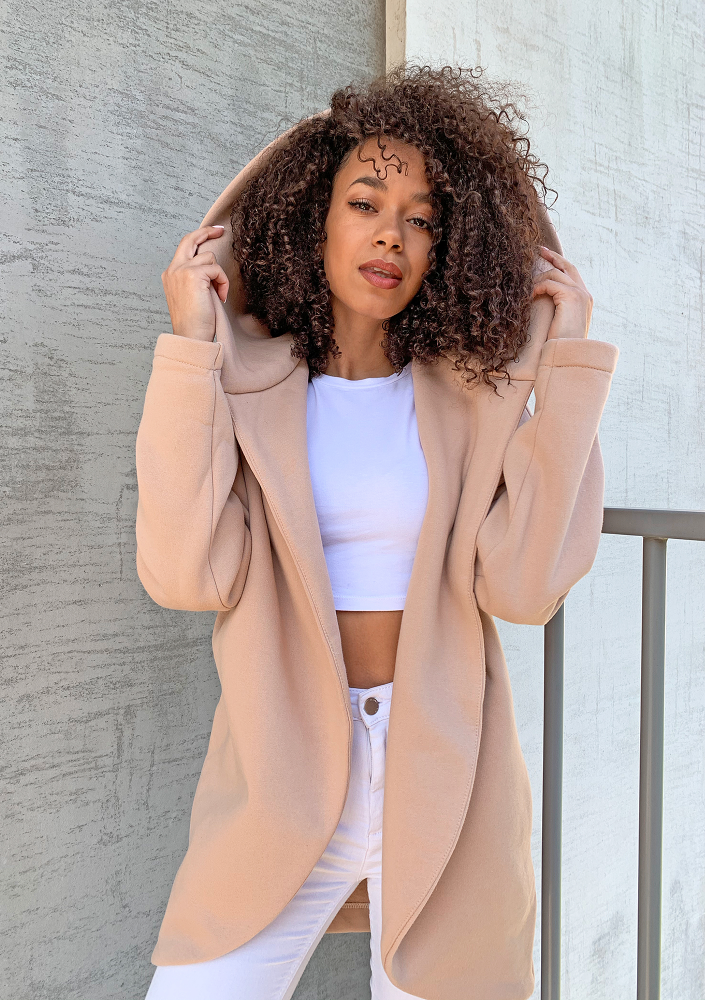 Narzutka bawełniana z kapturem Beżowa