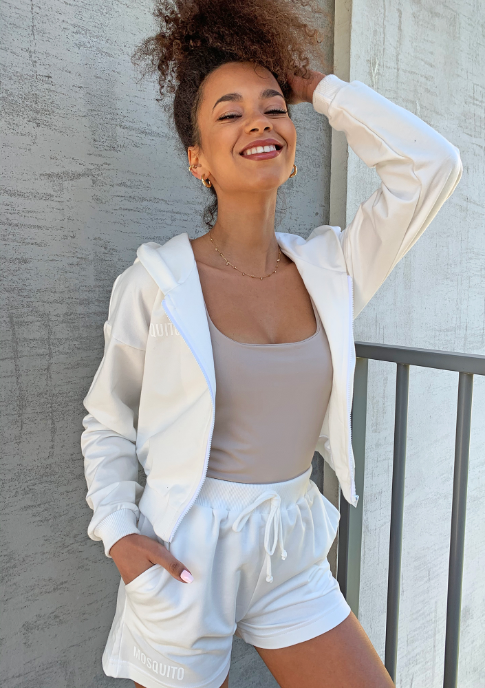 Bluza dresowa na zamek z kapturem Ecrue