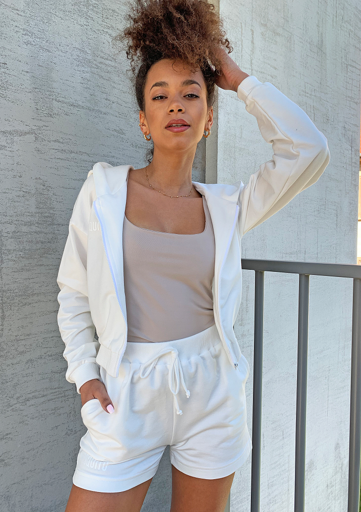 Bluza dresowa na zamek z kapturem Ecrue