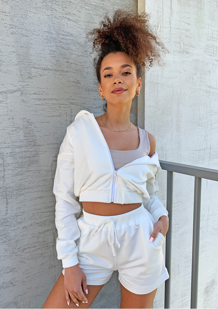 Bluza dresowa na zamek z kapturem Ecrue