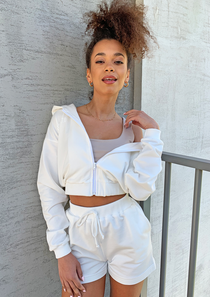 Bluza dresowa na zamek z kapturem Ecrue