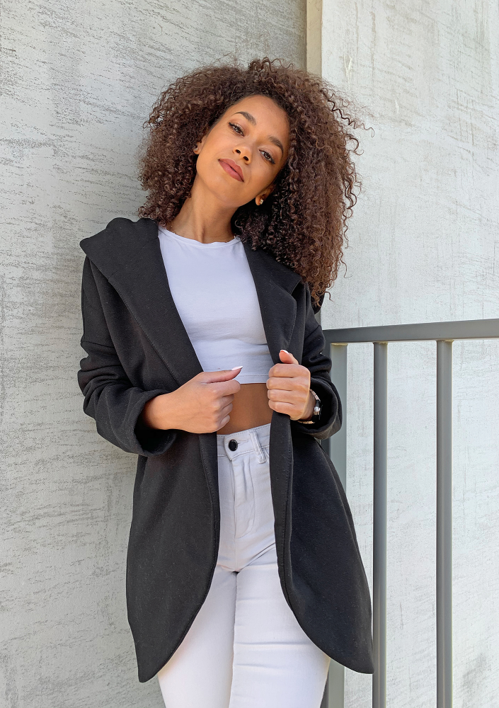 Narzutka bawełniana z kapturem Czarna