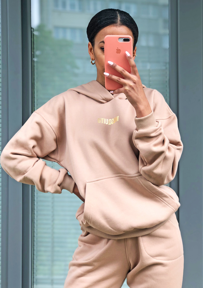 Bluza z kieszenią i kapturem Beżowa ILM