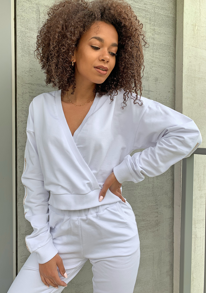 Kopertowa bluza z lampasem Biała ILM