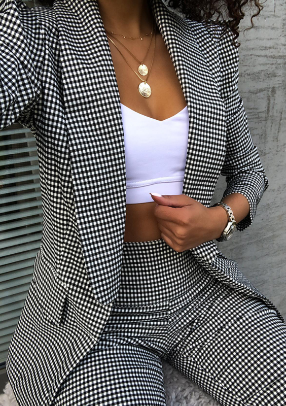 Marynarka w kratkę Vichy beżowa