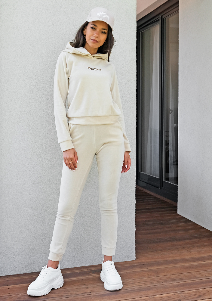 Spodnie velvet z wysokim stanem Beżowe