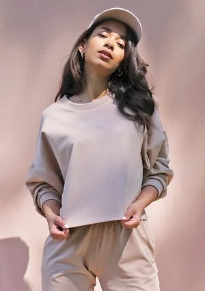 Bluza o luźnym kroju z haftowanym logo warm taupe ILM