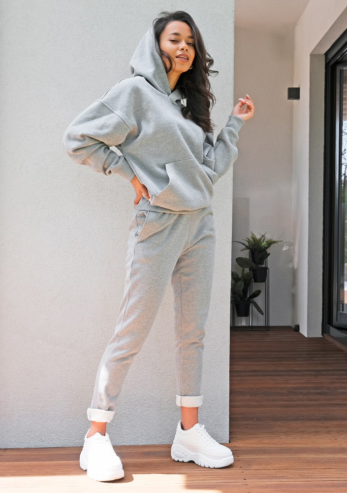 Bluza Kangurka z haftowanym logo Szara ILM