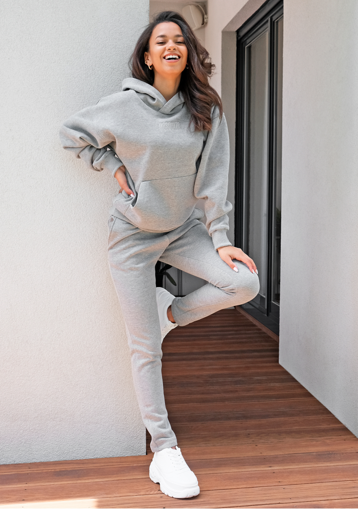 Bluza Kangurka z haftowanym logo Szara ILM