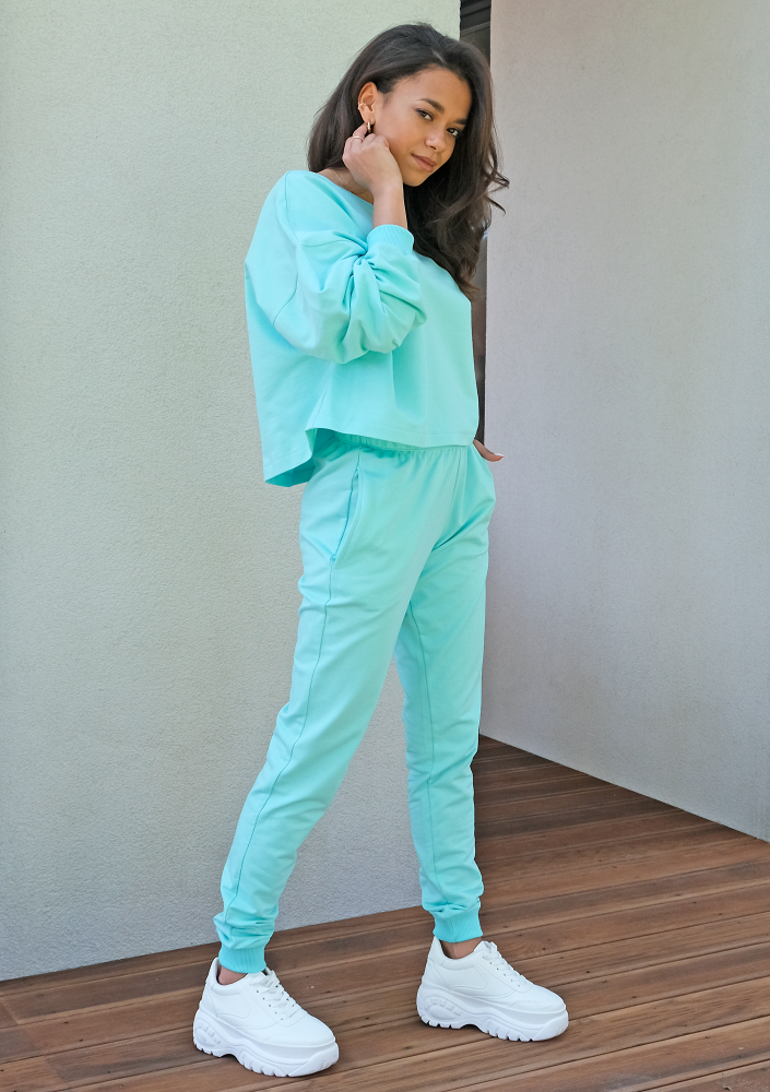 Bluza o luźnym kroju z haftowanym logo Miętowa ILM