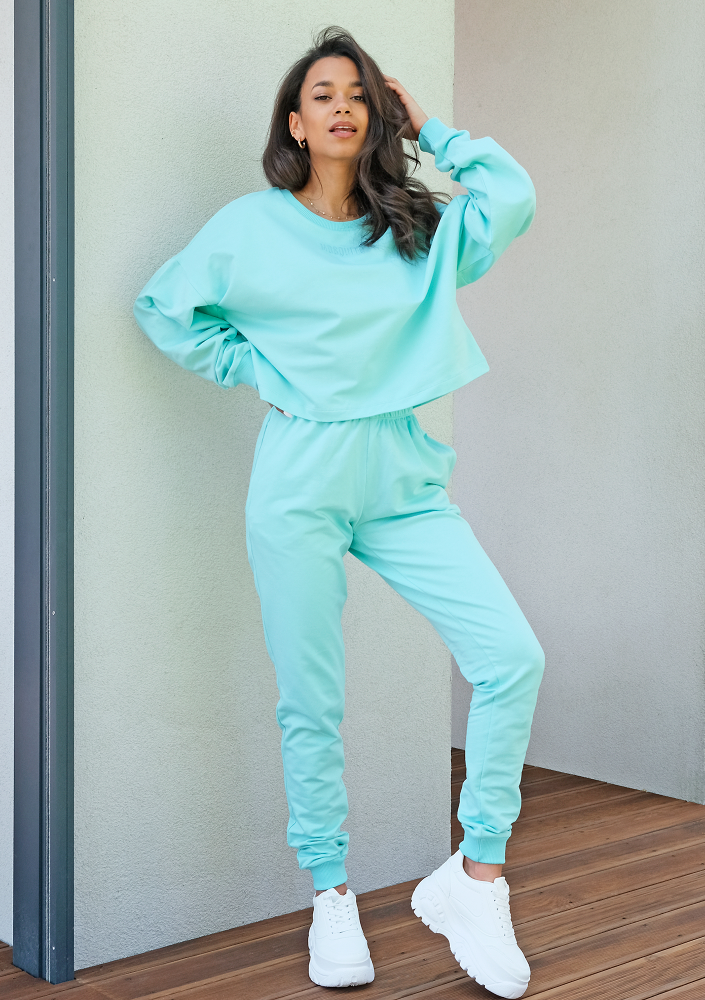 Bluza o luźnym kroju z haftowanym logo Miętowa ILM