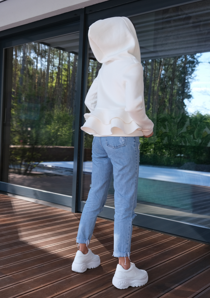 Bluza rozpinana z falbanami Ecrue