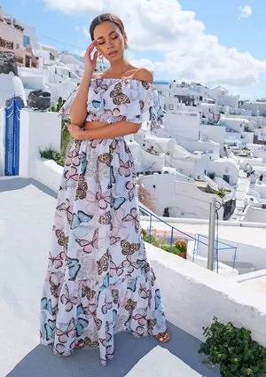 Komplet ze spódnicą maxi butterflay white