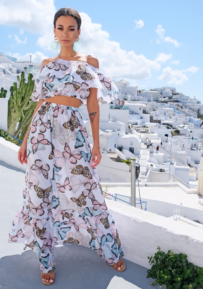 Komplet ze spódnicą maxi butterflay white