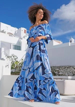 Sukienka maxi w stylu hiszpańskim blue leaves