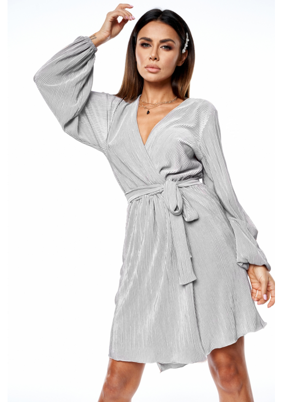 Kopertowa sukienka plisowana Silver