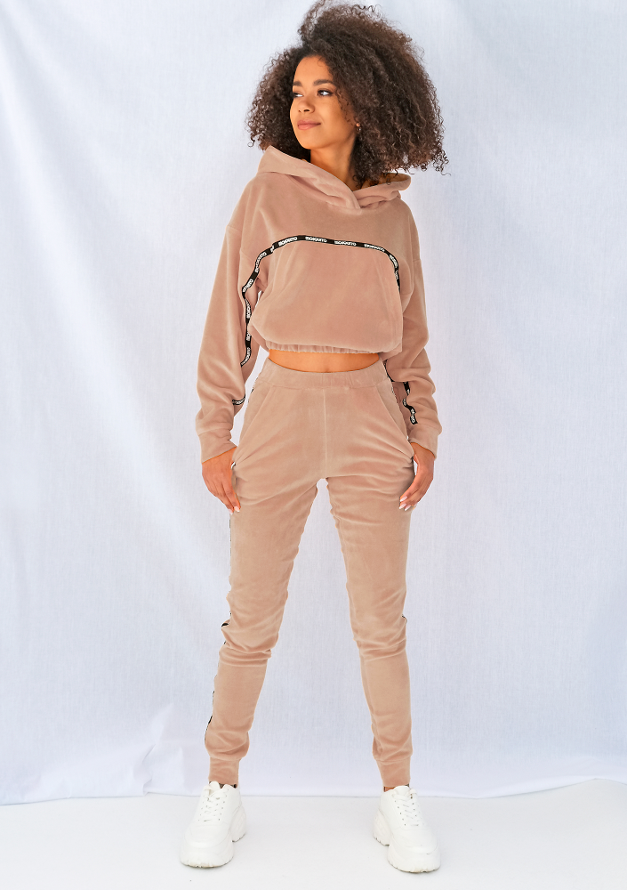 Bluza velvet z lampasami Beżowa ILM
