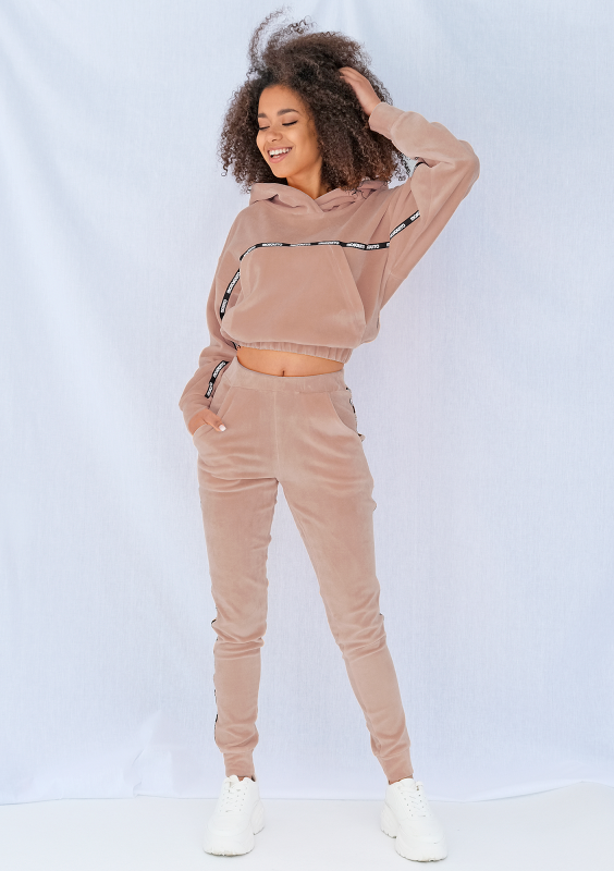 Bluza velvet z lampasami Beżowa ILM