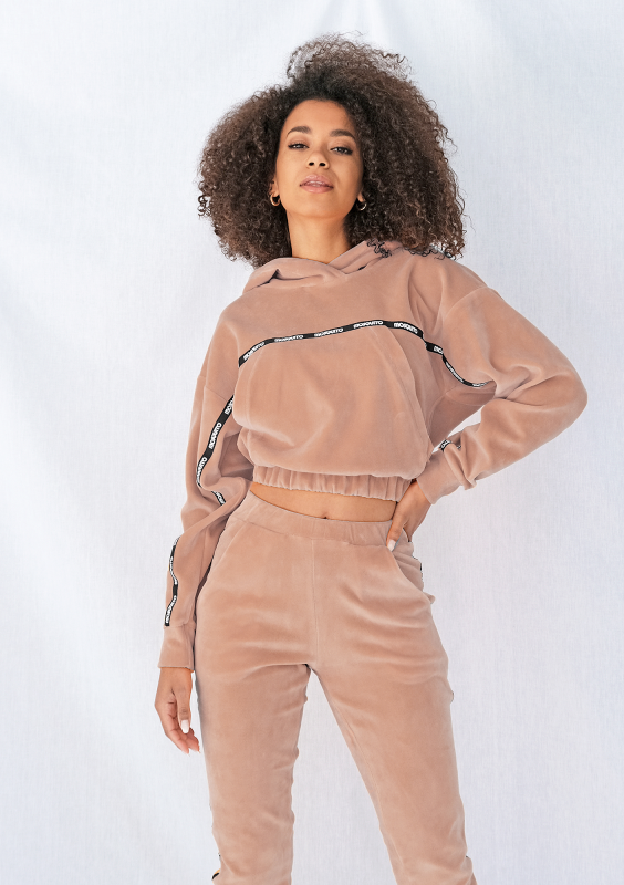 Bluza velvet z lampasami Beżowa ILM
