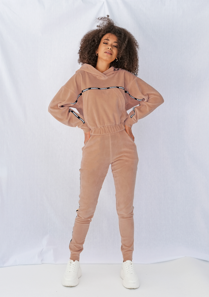 Bluza velvet z lampasami Beżowa ILM