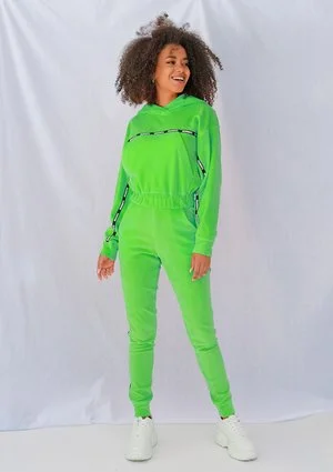 Spodnie velvet z lampasami Neon limonka ILM