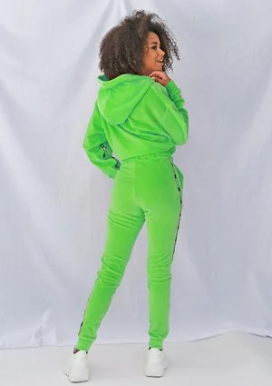 Spodnie velvet z lampasami Neon limonka ILM