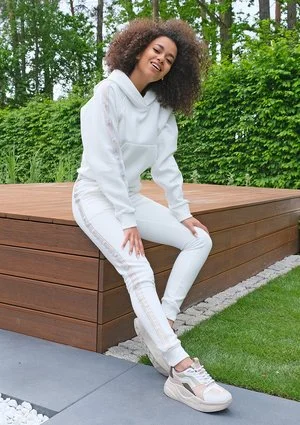 Bluza z lampasem Gold logo Kremowa ILM
