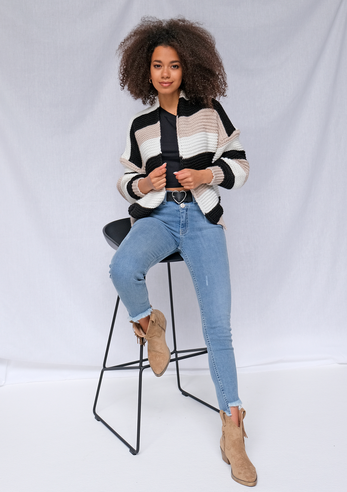 Kardigan w pasy Beżowy ILM