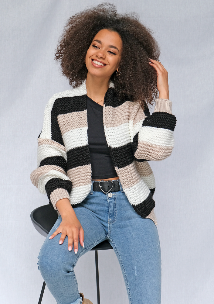 Kardigan w pasy Beżowy ILM