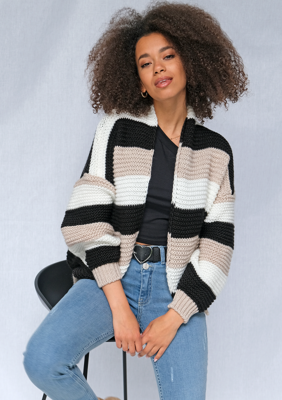 Kardigan w pasy Beżowy ILM