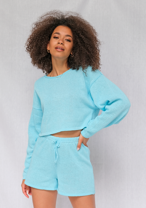 Sweter bawełniany o luźnym kroju Turkus ILM