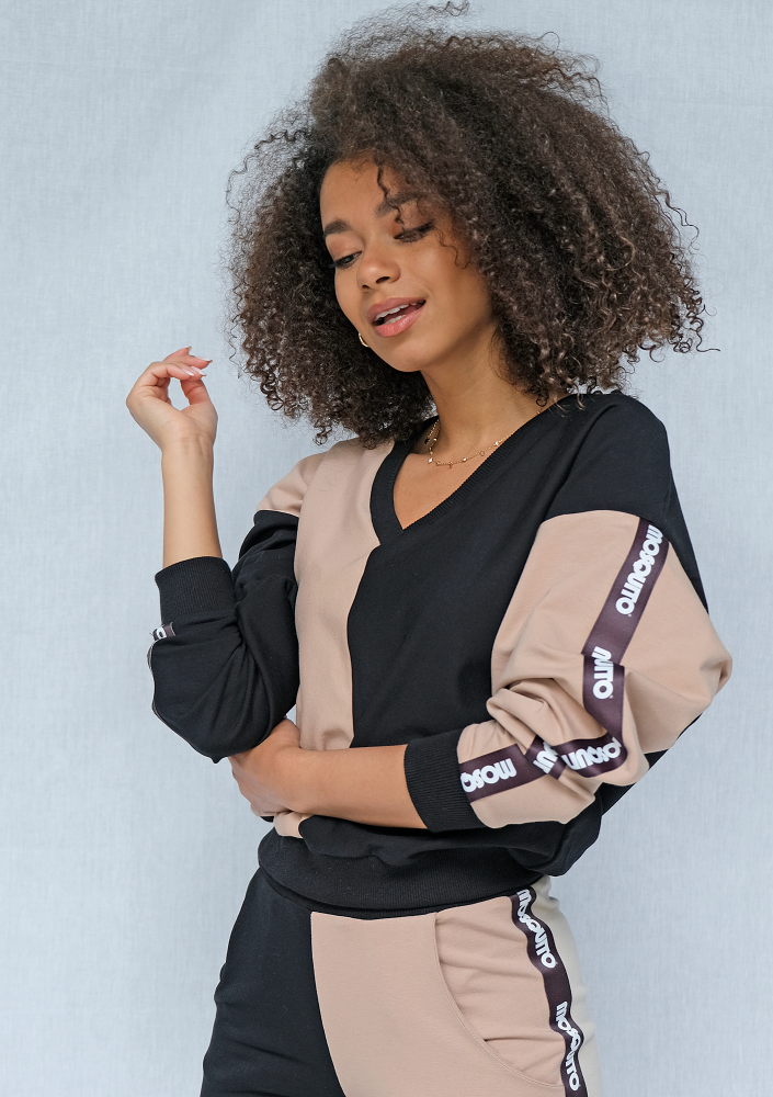 Bluza dresowa Latte z lampasami black ILM