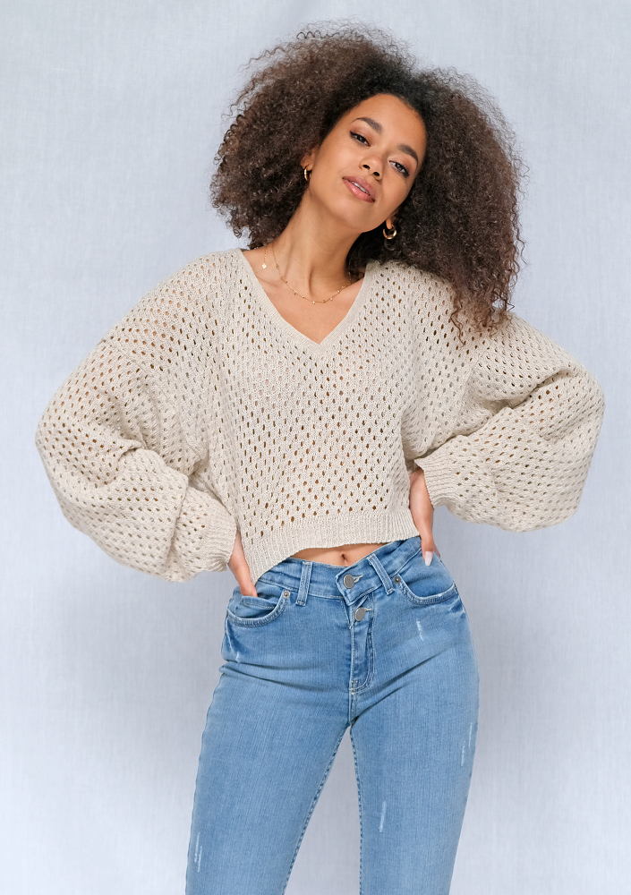 Ażurowy sweter z bawełny o luźnym kroju ILM