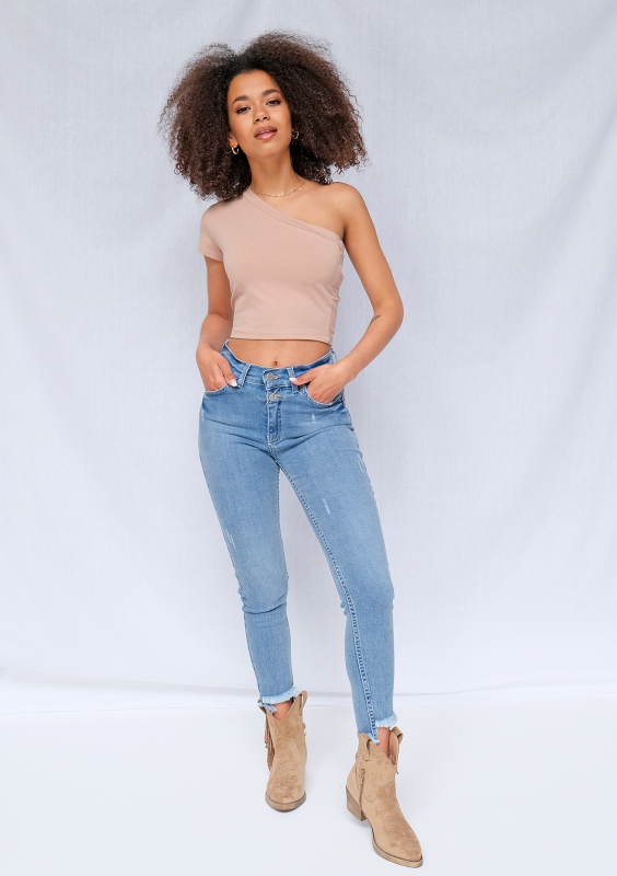 Asymetryczny bawełniany top Warm Taupe ILM