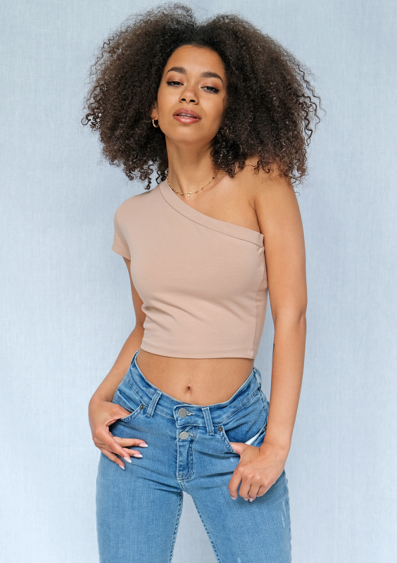 Asymetryczny bawełniany top Warm Taupe ILM