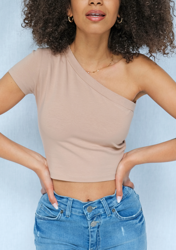 Asymetryczny bawełniany top Warm Taupe ILM