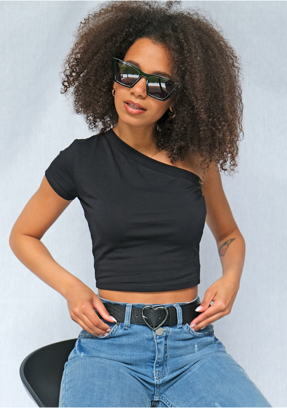 Asymetryczny bawełniany top Czarny ILM