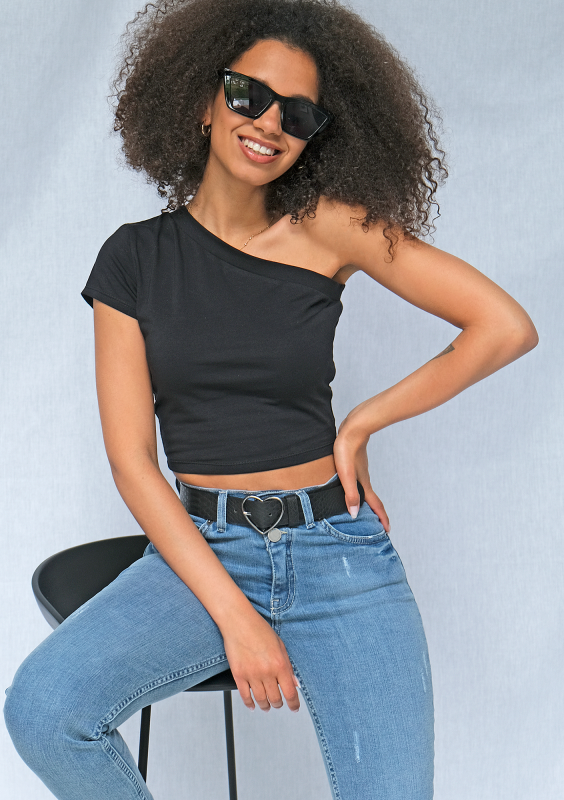 Asymetryczny bawełniany top Czarny ILM