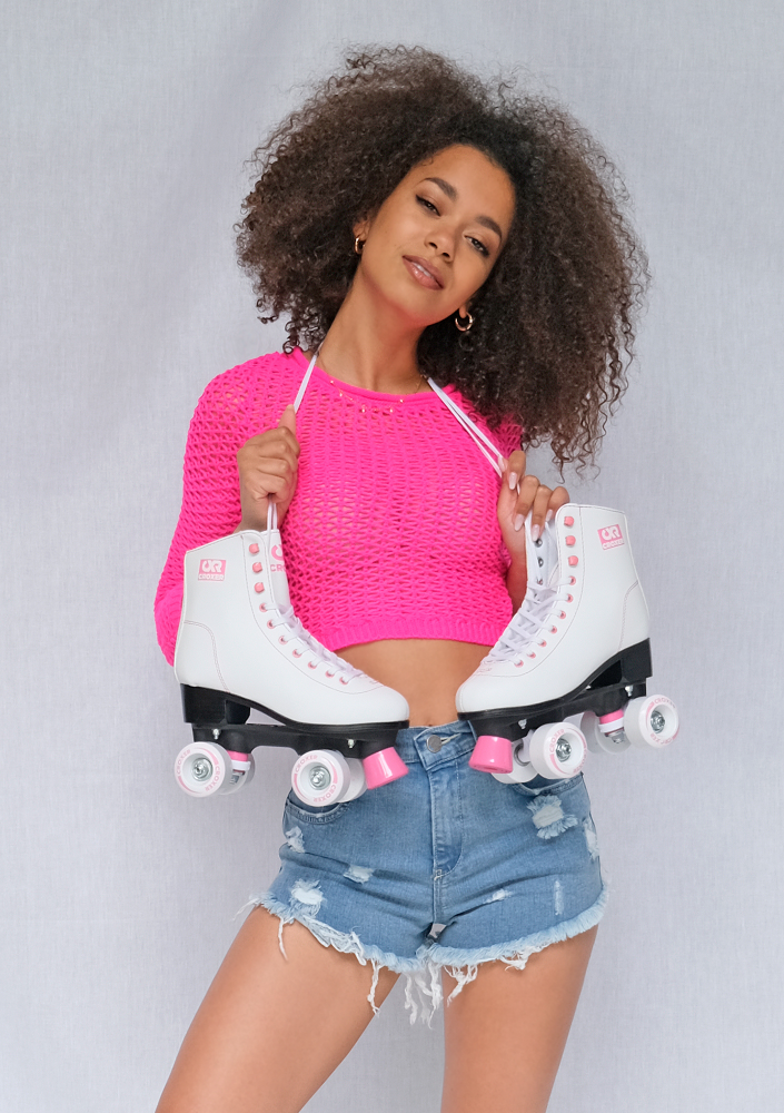 Krótki sweter ażur neon Fuksja ILM