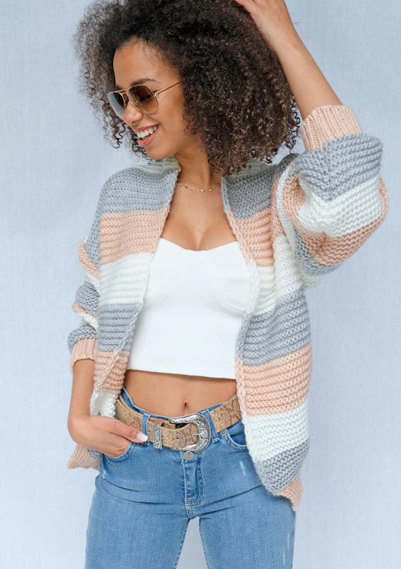 Kardigan w pasy Pudrowy ILM