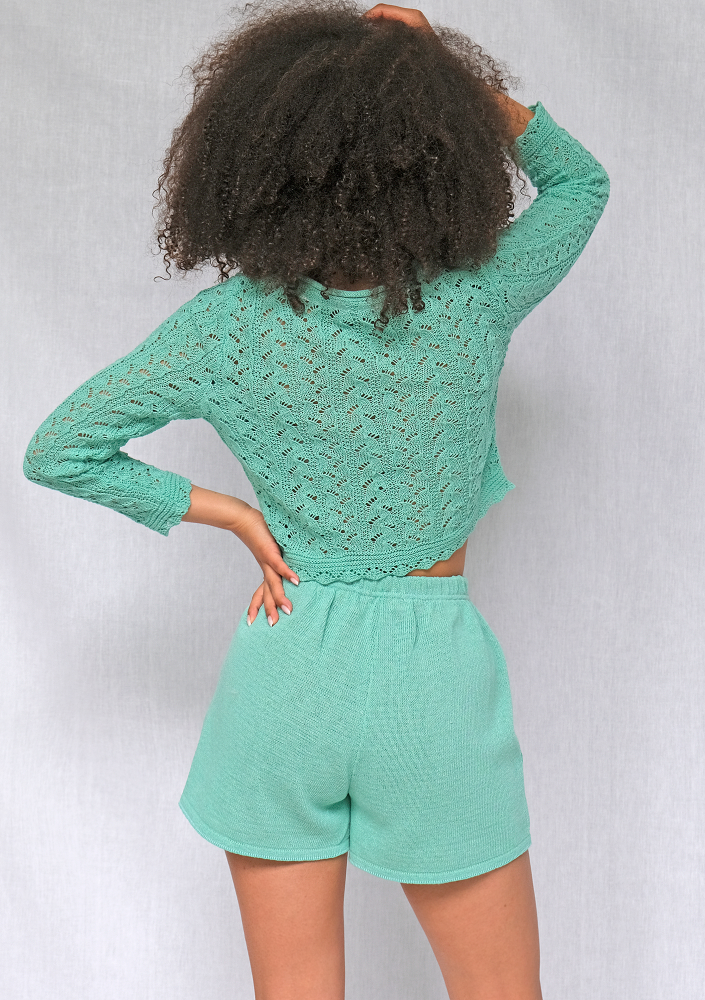 Szorty o splocie dzianym z bawełny Miętowe ILM