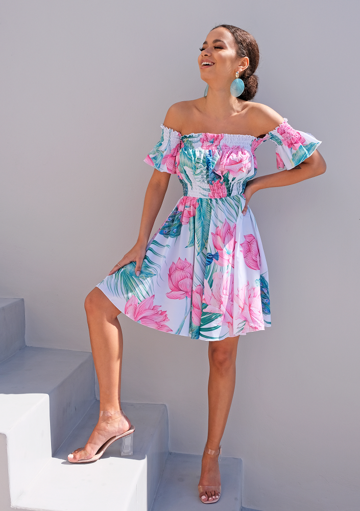 Mini sukienka w hiszpańskim  stylu Peacock print