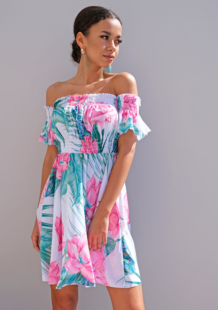 Mini sukienka w hiszpańskim  stylu Peacock print