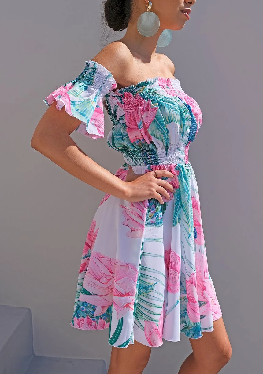 Mini sukienka w hiszpańskim  stylu Peacock print