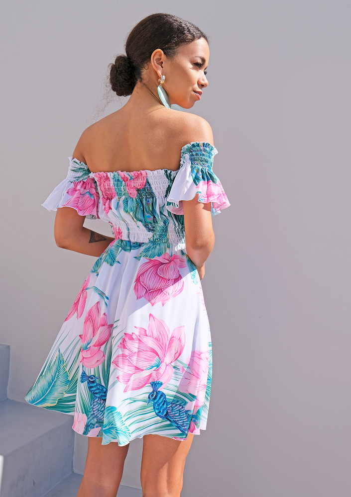 Mini sukienka w hiszpańskim  stylu Peacock print