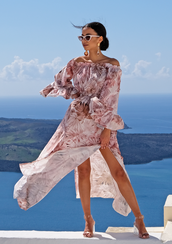 Sukienka pastel leaves Beżowa