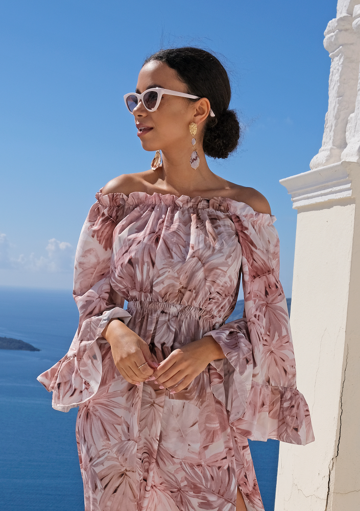 Sukienka pastel leaves Beżowa